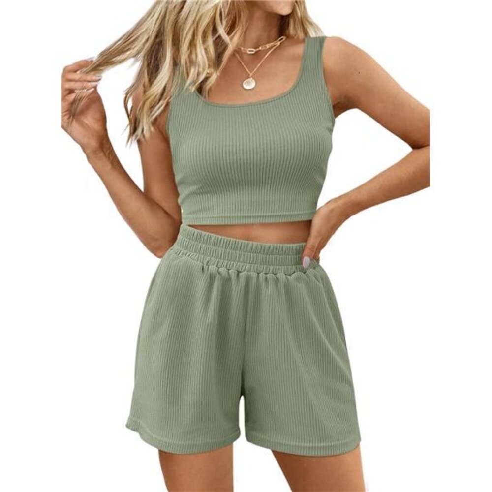 Two Piece Summer Outfits 2 Piece Sets 2025 Sleeveless Matching Lounge Crop Top
